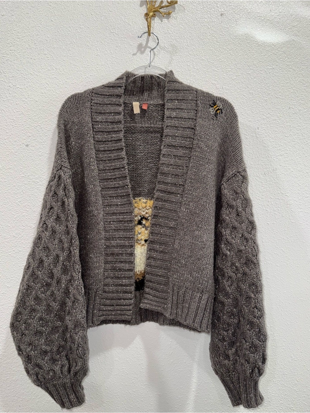 Pilcro Anthropologie Honey Bear Cardigan Sweater Cozy Grey Knit Sz: S - Picture 3 of 10